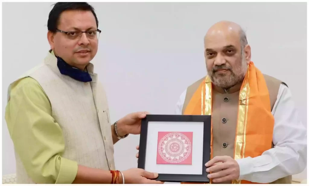 Pushkar Singh Dhami with Amit Shah