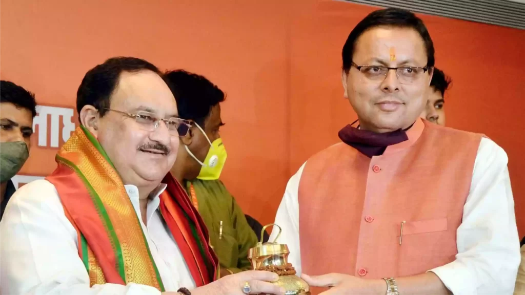 Pushkar Singh Dhami Ji with J P Nadda Ji